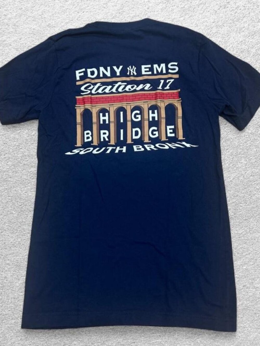 FDNY EMS Station 17 Highbridge Navy Blue Double-Sided Graphic T-Shirt Sz Small